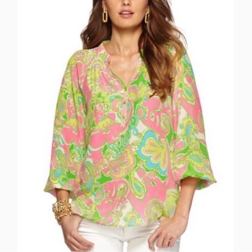 LILLY PULITZER Elsa Multi Chin Chin Women's Top Blouse EUC Size XS